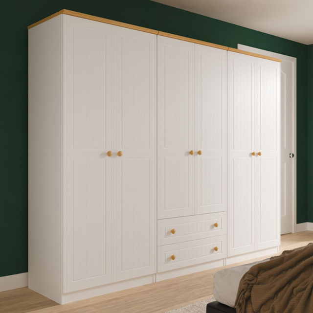 Crowndale Warwick 6 Door 2 Drawer White Ash and Modern Oak Wardrobe Ready Assembled - image 1