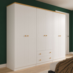 Crowndale Warwick 6 Door 2 Drawer White Ash and Modern Oak Wardrobe Ready Assembled - thumbnail 1