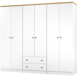 Crowndale Warwick 6 Door 2 Drawer White Ash and Modern Oak Wardrobe Ready Assembled - thumbnail 3