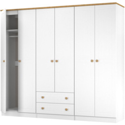 Crowndale Warwick 6 Door 2 Drawer White Ash and Modern Oak Wardrobe Ready Assembled - thumbnail 4