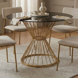 Premier Housewares Anzio Black Glass Round Dining Table with Gold Hourglass Base - thumbnail 1