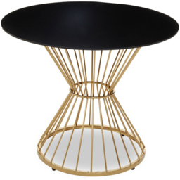 Premier Housewares Anzio Black Glass Round Dining Table with Gold Hourglass Base - thumbnail 2
