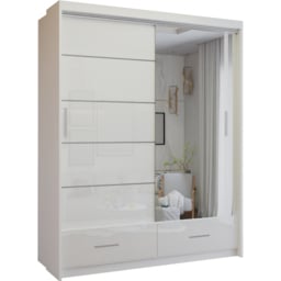 M N Furniture Seliyaa 2 Door 2 Drawer White High Gloss Sliding Door Wardrobe 150cm - thumbnail 2