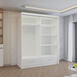 M N Furniture Seliyaa 2 Door 2 Drawer White High Gloss Sliding Door Wardrobe 150cm - thumbnail 3