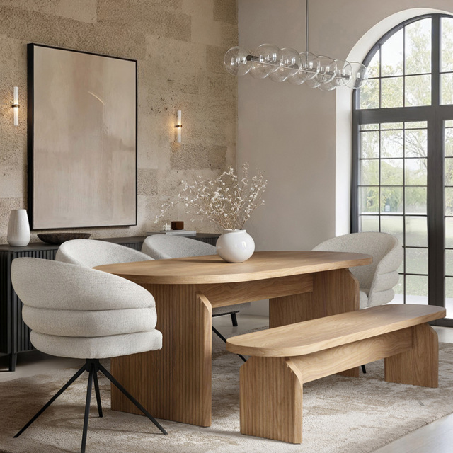 SOLACE+CO Varm Eira 6 Seater Ribbed Wooden Dining Bench Set - image 1