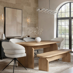 SOLACE+CO Varm Eira 6 Seater Ribbed Wooden Dining Bench Set - thumbnail 1