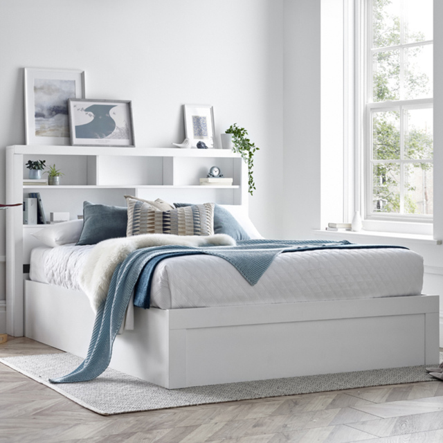 Arizona King Size White Wooden Bookcase Ottoman Bed - image 1