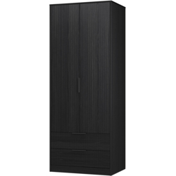 Crowndale Fluted 2 Door 2 Drawer Black Ash Tall Wardrobe Ready Assembled - thumbnail 4