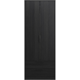 Crowndale Fluted 2 Door 2 Drawer Black Ash Tall Wardrobe Ready Assembled - thumbnail 2