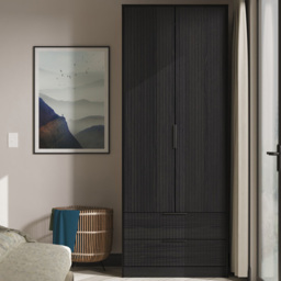 Crowndale Fluted 2 Door 2 Drawer Black Ash Tall Wardrobe Ready Assembled - thumbnail 1