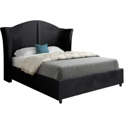Zampa Super King Size Black Soft Velvet Upholstered Bed Frame with Curved Winged Headboard - thumbnail 2