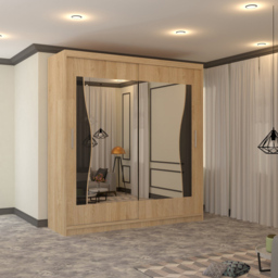 M N Furniture Banton 2 Door Oak Curved Mirrored Sliding Wardrobe 150cm - thumbnail 4