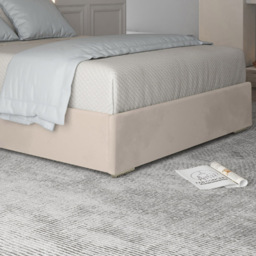Tammy Small Double Silver Soft Velvet Upholstered Metal Bed Frame with Panelled Headboard - thumbnail 4