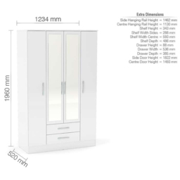 Lynx 4 Door 2 Drawer White Mirror Wardrobe - thumbnail 4