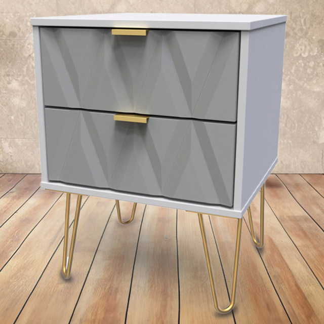 Crowndale Diamond 2 Drawer Matt Grey Bedside Table - image 1