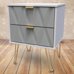 Crowndale Diamond 2 Drawer Matt Grey Bedside Table - thumbnail 1