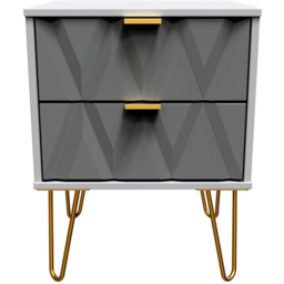 Crowndale Diamond 2 Drawer Matt Grey Bedside Table - thumbnail 3