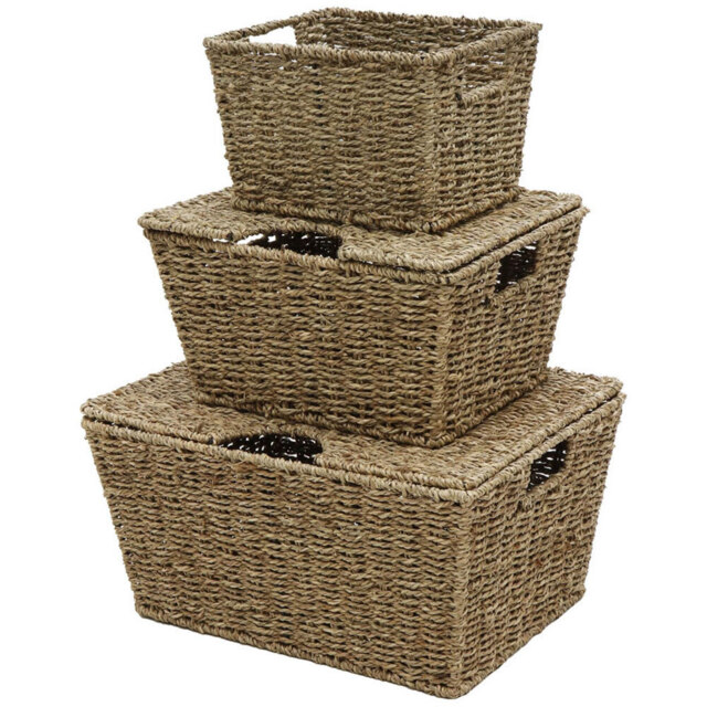 JVL Seagrass Rectangular Storage Baskets with Lids 3 Pack - image 1