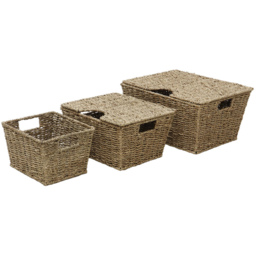JVL Seagrass Rectangular Storage Baskets with Lids 3 Pack - thumbnail 3