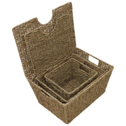 JVL Seagrass Rectangular Storage Baskets with Lids 3 Pack - thumbnail 4