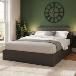 GFW Double Grey Hopsack Fabric End Lift Ottoman Bed with Bonnell Mattress