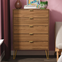 Crowndale Hong Kong 5 Drawer Carini Walnut Chest of Drawers Ready Assembled - thumbnail 1