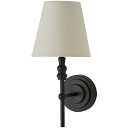ValueLights Maggie Black Candlestick Wall Light with Linen Shade and Bulb