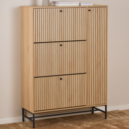 Florence Albany 4 Door Oak Shoe Cabinet with Black Legs - thumbnail 1