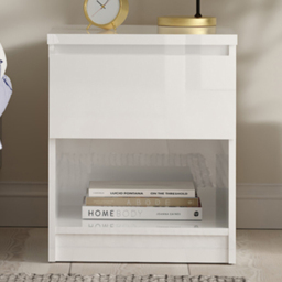 Florence Single Drawer Single Shelf White High Gloss Bedside Table - thumbnail 1