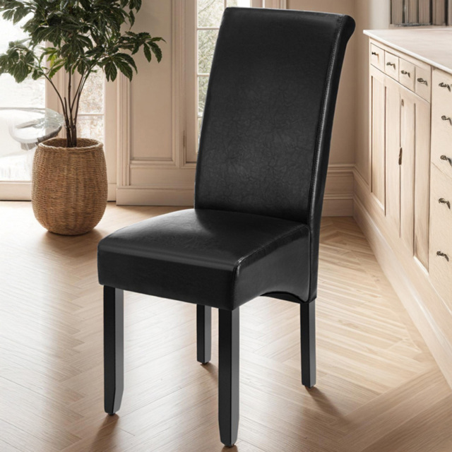 tectake Black Faux Leather High Backrest Dining Chair Set of 2 - image 1