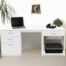 R White Cabinets SET-08-IN-WH Single Door 3 Drawer Filing Desk with Printer Shelf White - thumbnail 1