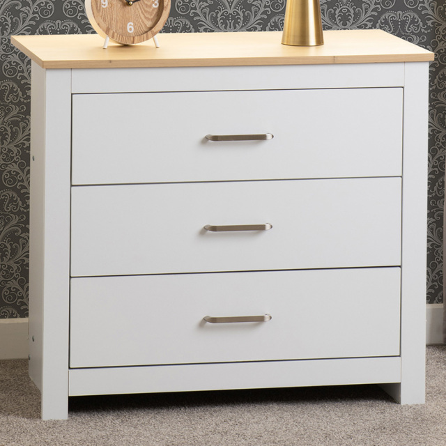 Seconique Portland 3 Drawer White and Oak Effect Chest of Drawers - image 1