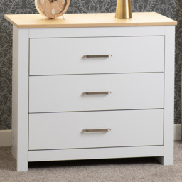 Seconique Portland 3 Drawer White and Oak Effect Chest of Drawers - thumbnail 1