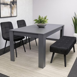 Portland 4 Seater Dark Grey Wooden Dining Set with Bench