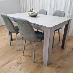 Kosy Koala 4 Seater Faux Leather Gem Pattern Rectangular Dining Set Grey