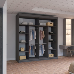 M N Furniture Roman 2 Door Grey and Oak Mirrored Sliding Wardrobe 203cm - thumbnail 4