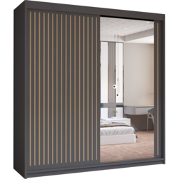 M N Furniture Roman 2 Door Grey and Oak Mirrored Sliding Wardrobe 203cm - thumbnail 2