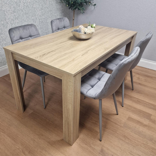 Portland 4 Seater Square Velvet Dining Set Oak Effect and Grey - image 1