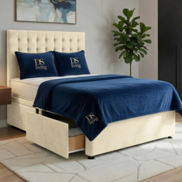 DS Living Casia Cream Double Plush Velvet Divan Bed with 4 Drawer