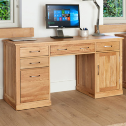 Baumhaus Mobel Single Door 4 Drawer Computer Desk Oak