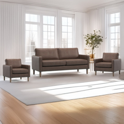Bexhill Brown Faux Leather 5 Seater Sofa Suite - thumbnail 1