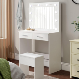 Comfy Living White Dressing Table with LED Mirror and Stool Set - thumbnail 1