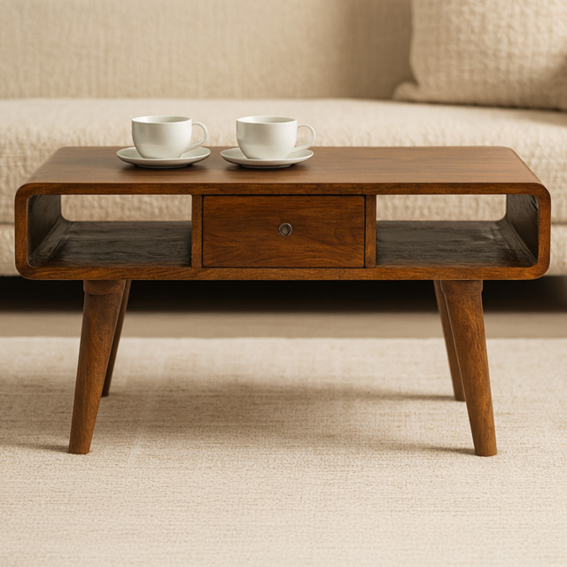 Artisan Furniture Chestnut 2 Drawer 2 Shelf Mango Wood Curved Coffee Table - image 1