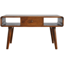 Artisan Furniture Chestnut 2 Drawer 2 Shelf Mango Wood Curved Coffee Table - thumbnail 2
