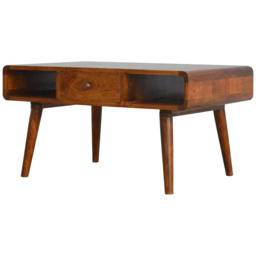 Artisan Furniture Chestnut 2 Drawer 2 Shelf Mango Wood Curved Coffee Table - thumbnail 3