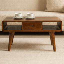 Artisan Furniture Chestnut 2 Drawer 2 Shelf Mango Wood Curved Coffee Table - thumbnail 1