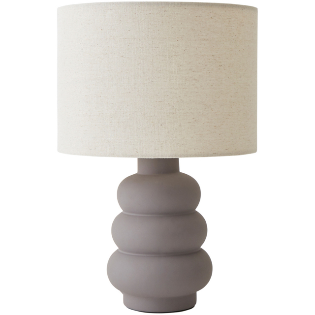 ValueLights Rochelle Natural Linen Drum Shade Grey Bubble Stack Ceramic Table Lamp - image 1
