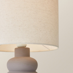 ValueLights Rochelle Natural Linen Drum Shade Grey Bubble Stack Ceramic Table Lamp - thumbnail 3