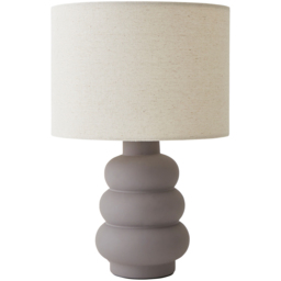 ValueLights Rochelle Natural Linen Drum Shade Grey Bubble Stack Ceramic Table Lamp - thumbnail 1