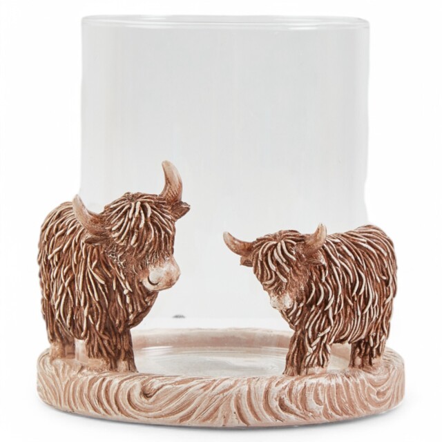 Highland Cow Brown Hurricane Christmas Candle Holder 17cm - image 1